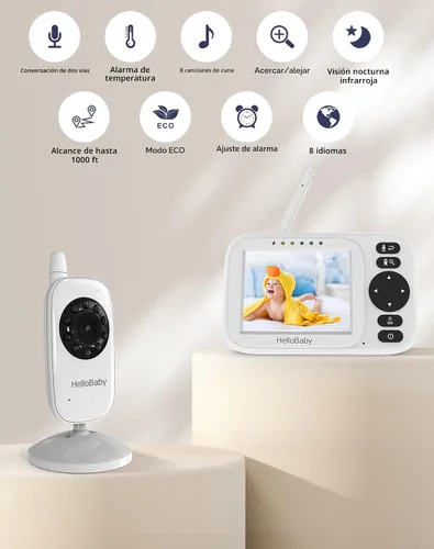 Miniatura 2 de HelloBaby Monitor sin WiFi Video Baby Monitor con cámara y audio - Pantalla de 3.2 pulgadas, conversación de 2 vías, visión nocturna, 8 canciones