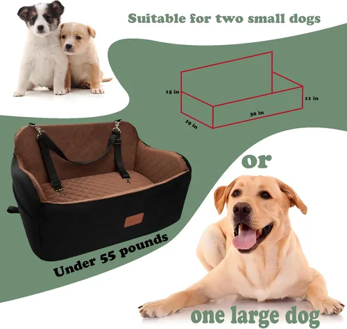 Lealchum - Asiento de automóvil para perros grandes y medianos, con 2 correas de seguridad para 2 perros pequeños, extraíble y lavable, para Beige
