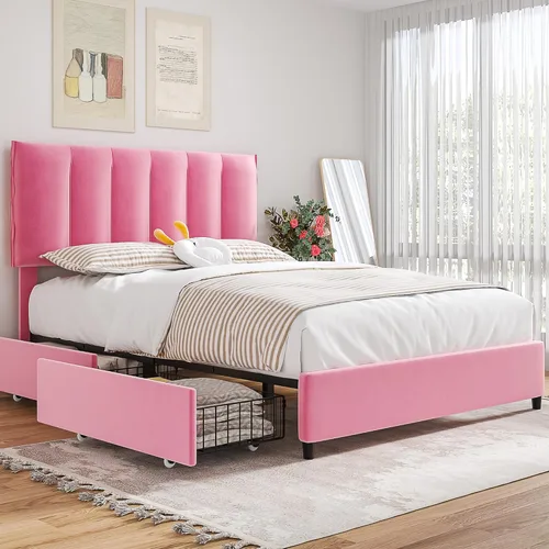 Miniatura 27 de VECELO - Base de cama tamaño individual con cabecera tapizada, plataforma con soporte de listones de madera de alta resistencia, no necesita somier