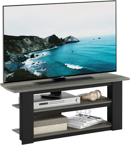 Centro de entretenimiento para TV Furinno 12186GYW/BK, con repisas de roble francés, 42 pulgadas, gris, Madera, gris roble francés