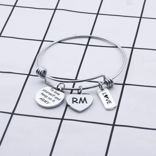 Miniatura 4 de LACAKU - Pulsera para niño, Kpop, BTS, Bangtan, dijes con textos en inglés, amarte a ti mismo, A.R.M.Y, regalo de joyería para niños, acero