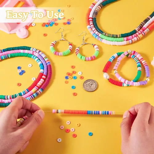 Miniatura 5 de Cuentas Heishi de disco redondo plano de 0.236 pulgadas (0.236 in), cuentas espaciadoras sueltas de arcilla polimérica para pulseras de la amistad
