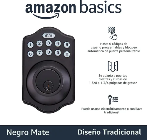 Miniatura 2 de AmazonBasics-Cerrojo de teclado electrónico tradicional - Entrada con llave - Negro mate