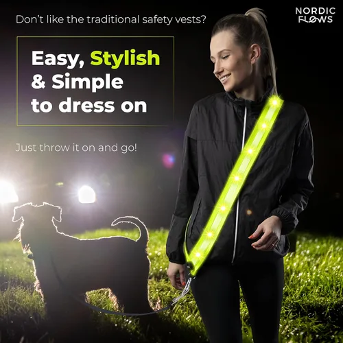 Miniatura 2 de Chaleco de seguridad con luces LED recargables NordicFlows – Banda reflectante e iluminada para paseos nocturnos, correr y pasear al perro