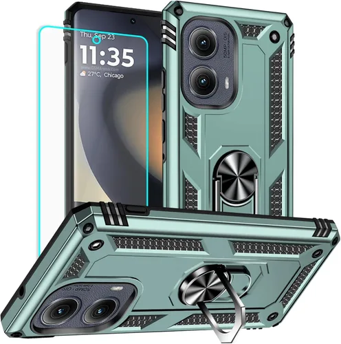 Miniatura 22 de Funda para Moto E Phone Case, Moto E con protector de pantalla HD, fundas protectoras de grado militar con anillo para Moto E 2020 (rojo)