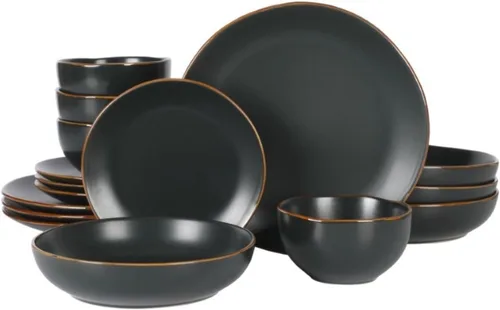 Miniatura 8 de Gibson Home Hazeltine - Juego de vajilla de cerámica de piedra azul marino de 16 piezas, platos y cuencos, juego de cocina de cerámica duradera Azul