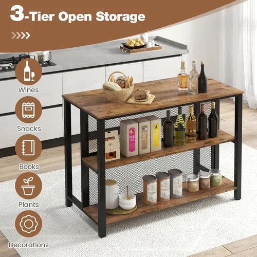 Miniatura 5 de COSTWAY Unidad de bar para el hogar, mesa de bar de 3 niveles con estantes de almacenamiento, marco de metal, almohadillas ajustables para los pies