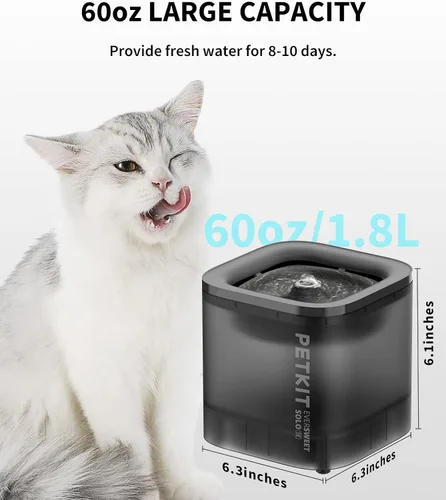 Miniatura 2 de PETKIT Nueva fuente de agua para gatos con bomba inalámbrica, fuente de agua ultra silenciosa para mascotas de 65 oz/1.85 L para gatos y perros