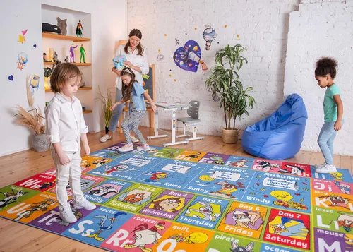 Miniatura 12 de DC Super Friends - Alfombra educativa para niños, alfabeto, emociones y rasgos de héroe ABC, alfombra de aprendizaje de habilidades sociales