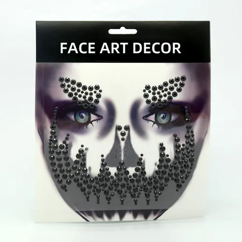 Miniatura 6 de Día de los Muertos - Gemas para la cara de los muertos, tatuajes temporales de calavera para Halloween, piedras de cristal de diamantes de H1 H4