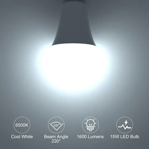 Miniatura 3 de ORALUCE Bombillas LED de 100 W, equivalente a 120 W, 15 W, 1600 lúmenes, 6500 K, luz blanca fría, base media E26, no regulable, certificación UL