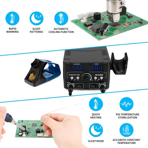 Miniatura 4 de Kit de estación de soldadura digital mejorada de 820W - Estación de retrabajo de aire caliente 2 en 1 con pantalla °F/°C, cambio de aire