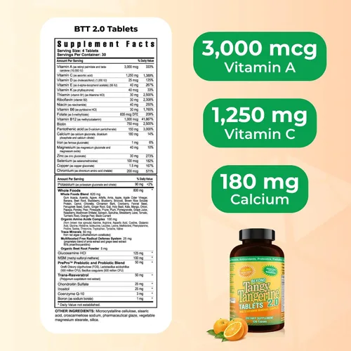 Miniatura 3 de Youngevity Beyond Tangy Tangerine 2.0 Complejo multivitamínico y mineral, hecho con alimentos naturales y integrales, 160,000 ORAC, 120 tabletas
