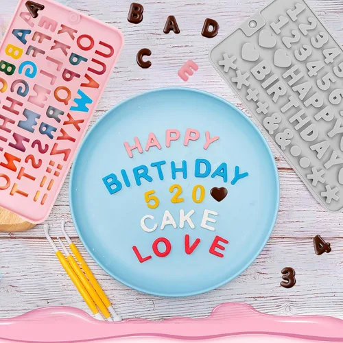 Miniatura 2 de 2 moldes de silicona para letras y moldes de chocolate con números, moldes reutilizables para hornear dulces, gomitas, cumpleaños, bodas y postres