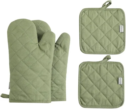 Juego de 4 guantes para horno y soportes para ollas, resistentes al calor, 500 grados, extra gruesos, largos, de algodón, para cocina (12 pulgadas,