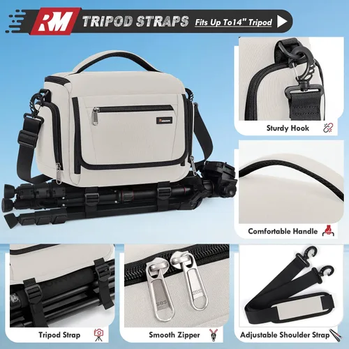 Miniatura 5 de RAINSMORE - Bolsa para cámara, estuche para cámara SLR/DSLR/sin espejo con divisor, soporte para trípode, bolsa cruzada impermeable digital