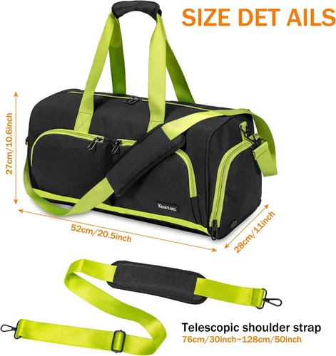 Miniatura 2 de Kuston Bolsa de gimnasio deportiva con compartimento para zapatos y bolsillo húmedo, bolsa de lona para gimnasio para hombres y mujeres