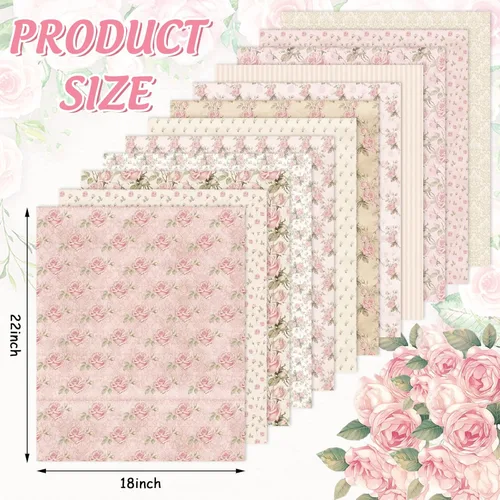 Miniatura 2 de Whaline 12 piezas de paquetes de tela de algodón primaveral 18 x 22 pulgadas con flores retro impresas, cuartos grasos de patchwork de flores rosas