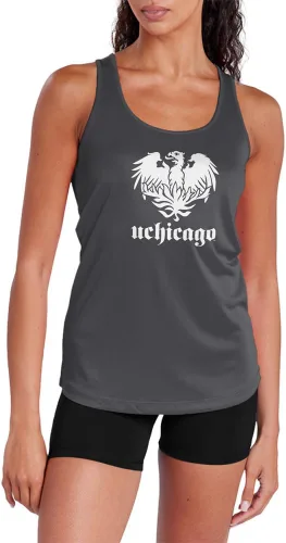 Miniatura 420 de Camiseta deportiva sin mangas oficial de la NCAA Collegiate para mujer, con espalda cruzada, logotipo primario, colección carbón