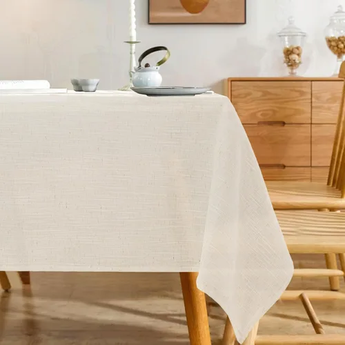 Mantel rectangular texturizado natural 100% poliéster, mantel ligero slubby de 60 x 84 pulgadas, mantel de arpillera resistente al agua y a las