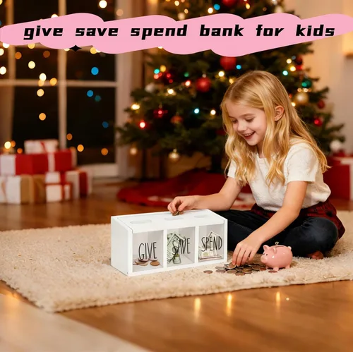 Miniatura 4 de Alcancía de madera para niños, caja de ahorro de dinero para adultos, bancos de niños para billetes y monedas, alcancía para niños y niñas, caja
