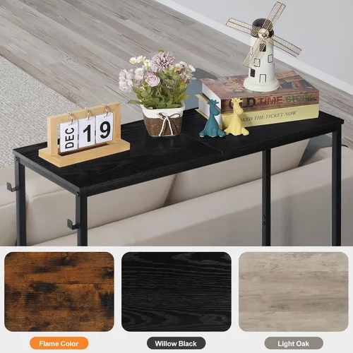 Miniatura 7 de Shinoske Mesa de entrada negra de 31.4 pulgadas, moderna mesa consola estrecha con 2 ganchos, fina y pequeña para detrás del sofá, para sala
