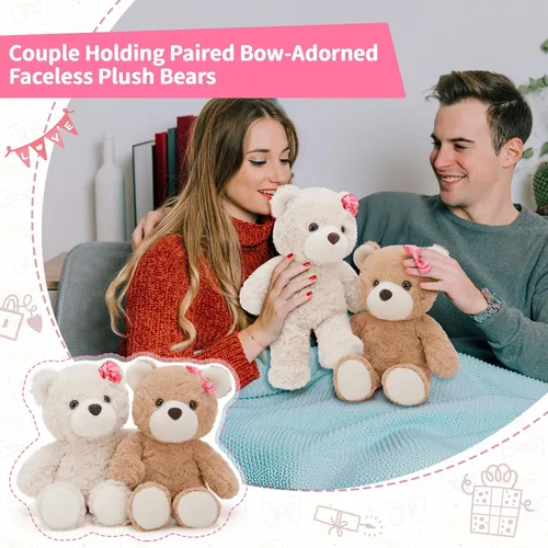 Miniatura 3 de Muiteiur Paquete de 2 osos de peluche a granel, juego de oso de peluche de 13.8 pulgadas con rosa rosa y lazo, sin boca, animales de peluche suaves