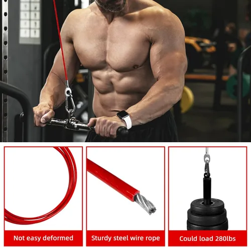 Miniatura 3 de Cables de repuesto para gimnasio en casa, cable de polea de fitness, cable de repuesto para máquina de pesas con bola de tapón Longitud fija roja