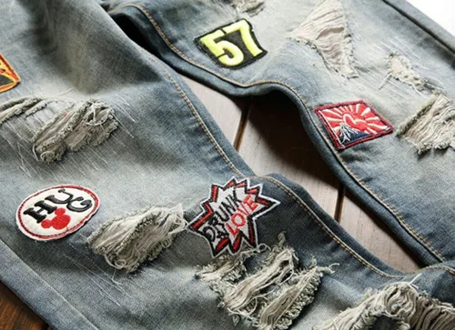 Miniatura 5 de Jeans rasgados de moda para hombre con parches