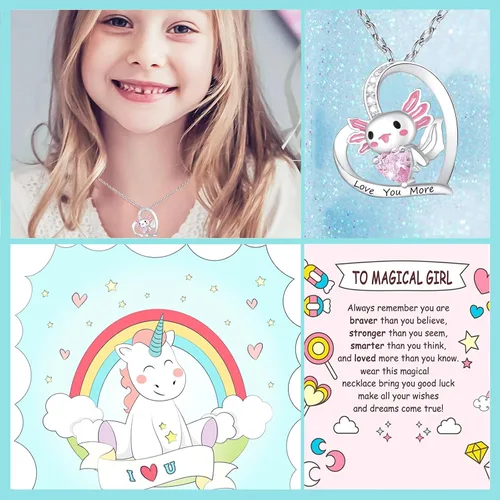 Miniatura 5 de M&Ostyle Lindo collar de ajolote para niñas y niños, collares con colgante de cristal, regalos de joyería para niñas, hija, niños, hijo, nieta