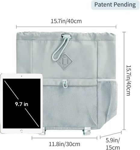 Miniatura 9 de WANDF Mochila con cordón para mujer, bolsa de gimnasio con correa para esterilla de yoga, resistente al agua, con bolsillo de malla, Gris
