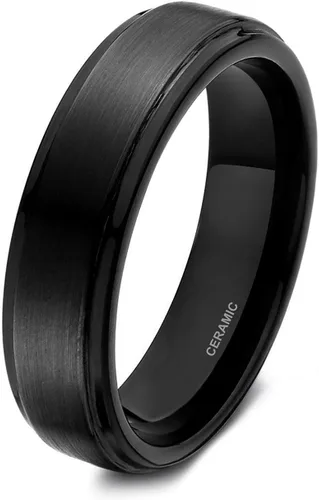 Anillo de cerámica negro de 0.236in, 0.315in, con incrustaciones de fibra de carbono negra, para hombres y mujeres, talla 5-14