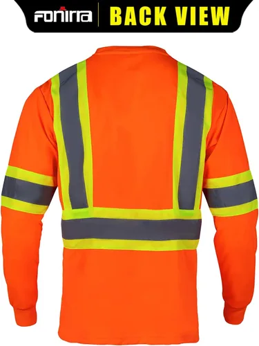 Miniatura 3 de FONIRRA Paquete de 3 camisetas de seguridad de manga larga reflectantes de alta visibilidad, camisas de trabajo de construcción ANSI Clase 3
