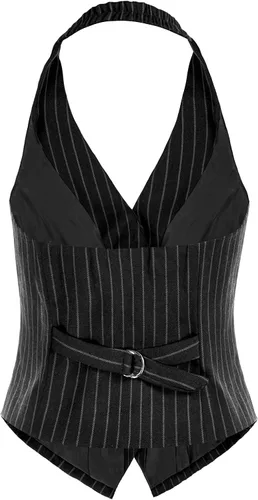 Miniatura 2 de Belle Poque Chaleco vintage para mujer, cuello halter, con botones, chalecos elegantes