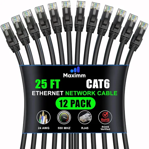 Miniatura 20 de Maximm Cable Ethernet Cat 6 – 7 pies (paquete de 12), LAN de alta velocidad, Internet, parche y cable de red, UTP, 10 Gbps, 550 MHz, color azul