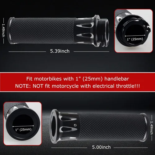 Miniatura 5 de NTHREEAUTO 1" / 25mm Agarres de manillar para motocicleta, universal, compatible con Harley Sportster Iron 883 Dyna Road Electra Glide Softail Negro