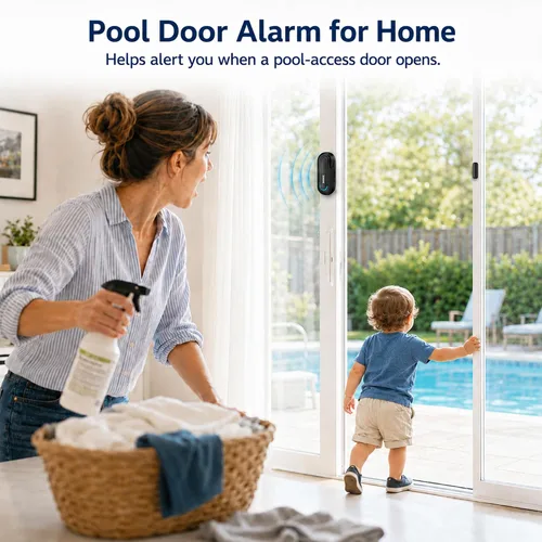 Miniatura 4 de Alarmas para puerta de piscina para seguridad del hogar, volumen de 0 a 120 dB ajustable con 4 modos, alarma de puerta inalámbrica con control