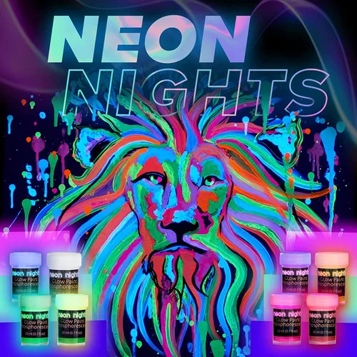 Miniatura 8 de neon nights, pintura que brilla en la oscuridad luminiscente fosforescente pintura autoluminosa - Juego de 8