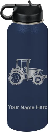 Miniatura 64 de LaserGram Botella de agua personalizada, tractor agrícola, acero inoxidable de doble pared aislada al vacío con popote superior, regalo grabado