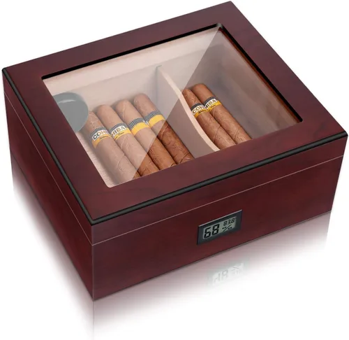 Miniatura 16 de Bald Eagle Humidor de puros, caja superior de vidrio con higrómetro humidificador, caja de madera de cedro de escritorio hecha a mano con capacidad