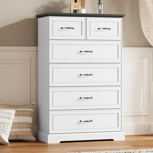 Miniatura 17 de Thacuok Cómoda de 3 cajones para dormitorio, cómoda de madera de 24 pulgadas de ancho, cómoda rústica de granja con cajones grandes y asas de metal