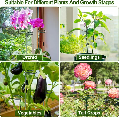 Miniatura 5 de Mwellewm Juego de 6 estacas para plantas de 12/25/36 pulgadas, estacas de soporte ajustables altas para interiores y exteriores, poste de tallo