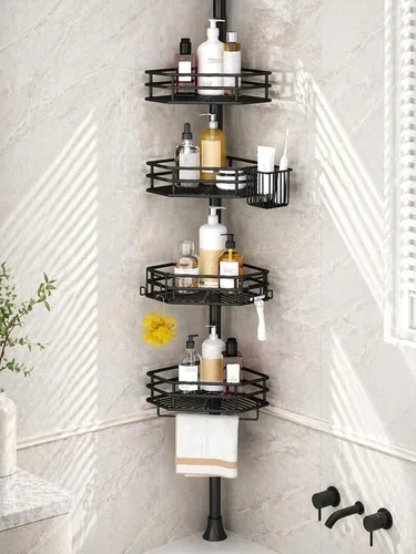 SEIRIONE Estante de Esquina para Ducha con Soporte de Tensión, Instalación Rápida, Organizador de Baño Libre de Óxido para Estante de Bañera y