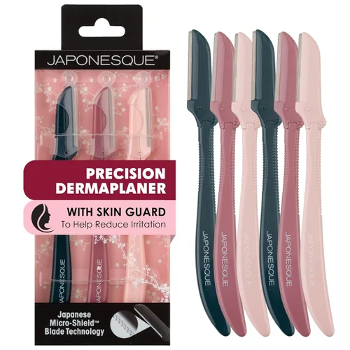 JAPONESQUE Maquinillas de afeitar faciales Dermaplaner de precisión: juego de 2 unidades, 6 piezas, maquinillas de afeitar de cejas y cabello facial