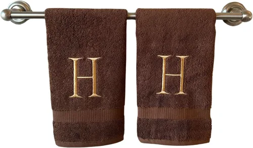 Miniatura 154 de Toalla de mano con inicial beige para baño, toalla bordada decorativa de calidad de hotel de lujo con monograma para tocador, spa, certificado