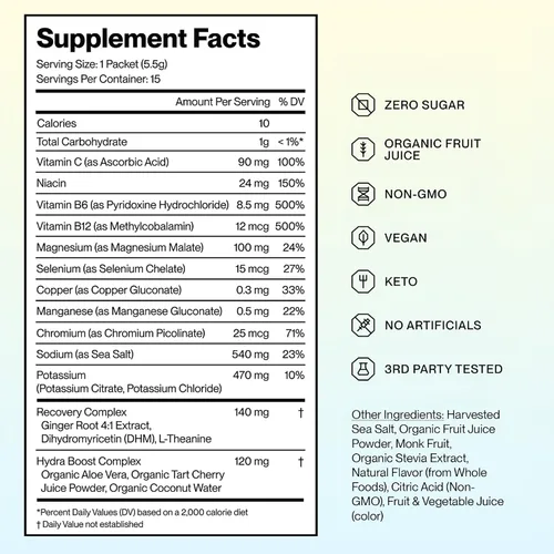 Miniatura 4 de Feel Goods Hydration+, electrolitos de 1,100 mg, paquetes sin azúcar, hidratación diaria, magnesio, cereza ácida orgánica, potasio, menos calambres