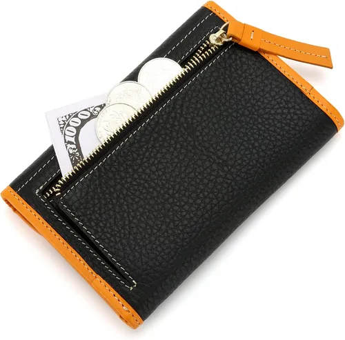 Miniatura 4 de Cartera de cuero genuino para mujer, con cierre de cremallera, monedero, monedero, gran capacidad, Negro -, Billetera triple