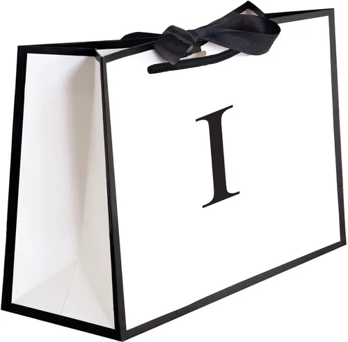 Miniatura 11 de QLSKO - Bolsa de regalo inicial con lazo de cinta, bolsa de papel horizontal personalizada, bolsa de regalo con monograma para cumpleaños