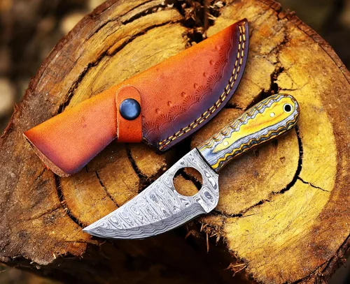 Miniatura 4 de Ancilla - Cuchillo de caza de Damasco hecho a mano para EDC, camping, venado, cuchillo de bolsillo mini con tanga completa, hoja fija, estilo Exotic