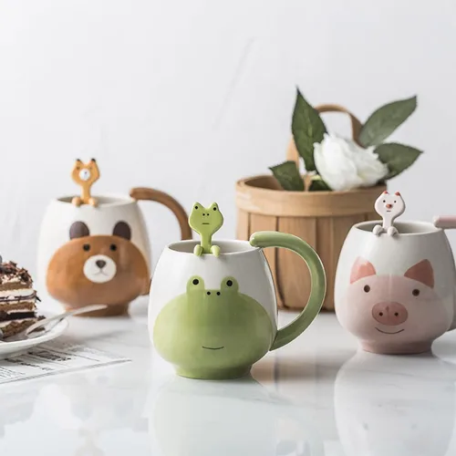 Miniatura 2 de Arawat Linda taza de café de rana con cuchara, diseño de ranas impresas, regalo de 14.2 fl oz, taza de café de cerámica kawaii, tazas divertidas